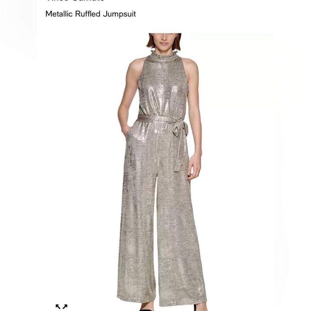 Vince Camuto Belted Wide Leg Metallic Jumpsuit 12